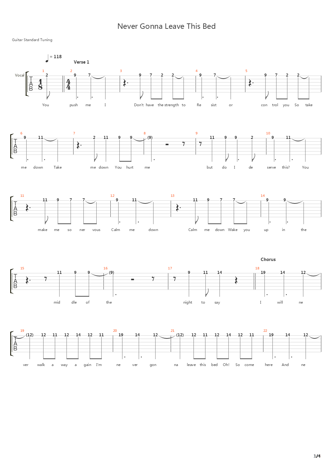 Never Gonna Leave This Bed吉他谱