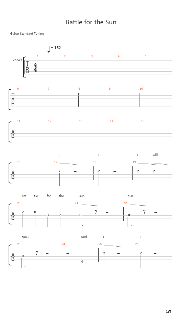 Battle For The Sun吉他谱