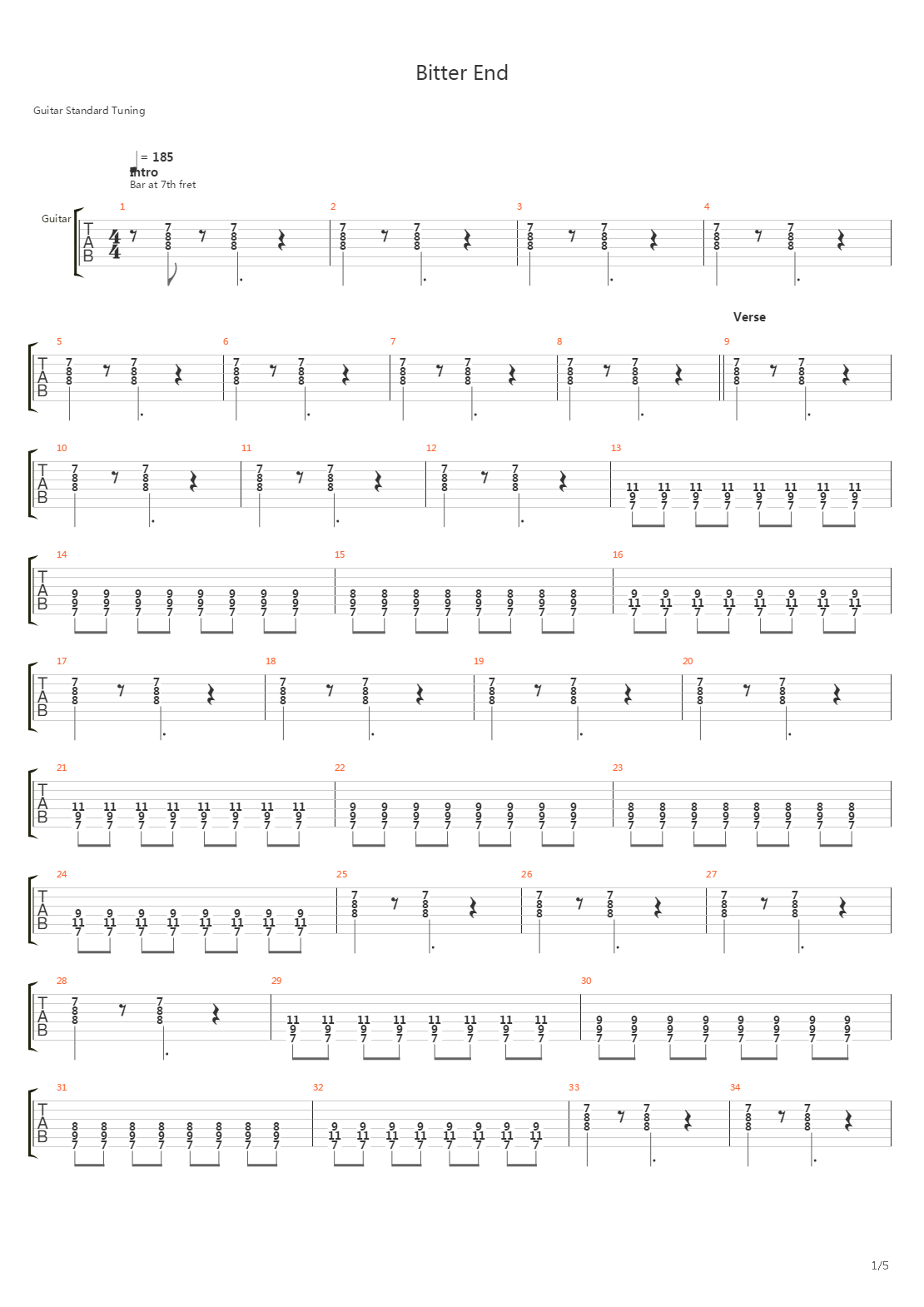 Bitter End吉他谱