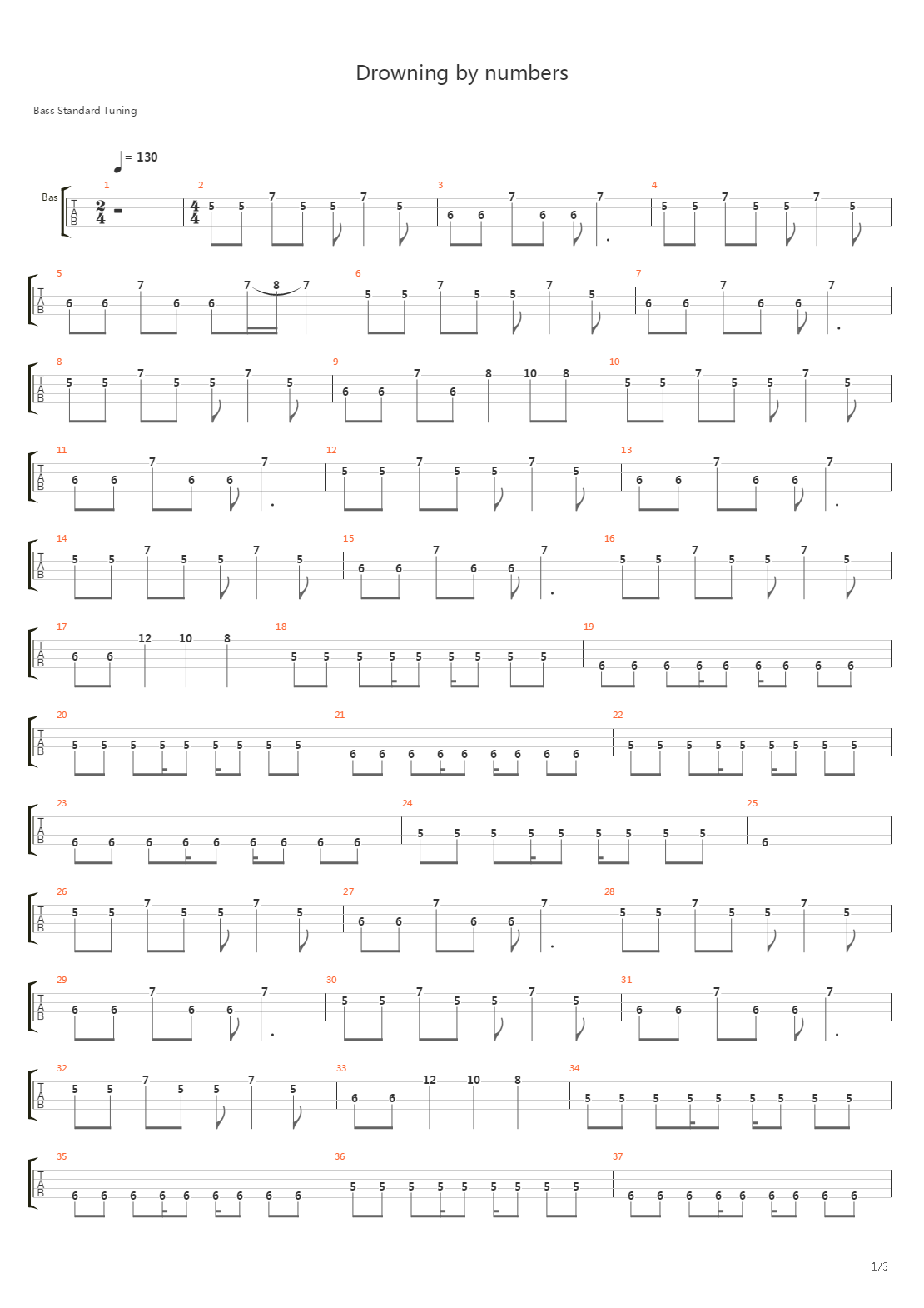 Drowning By Numbers吉他谱