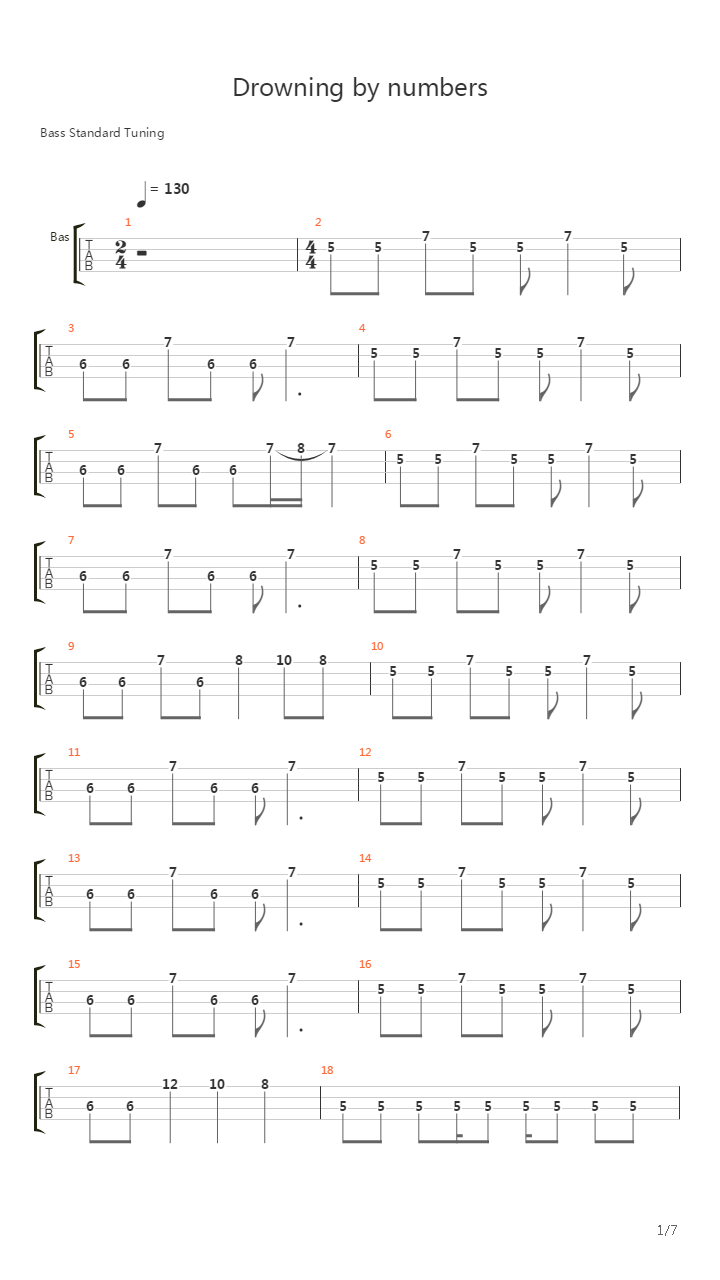 Drowning By Numbers吉他谱