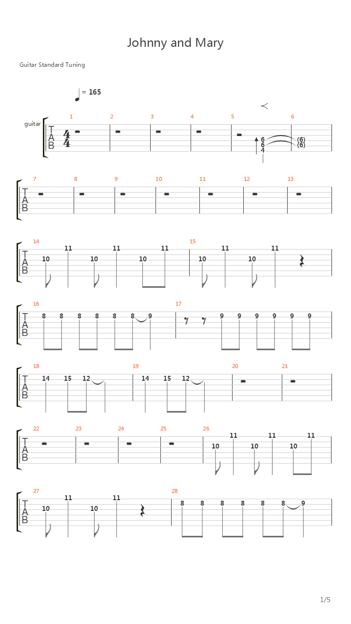 Johnny And Mary吉他谱