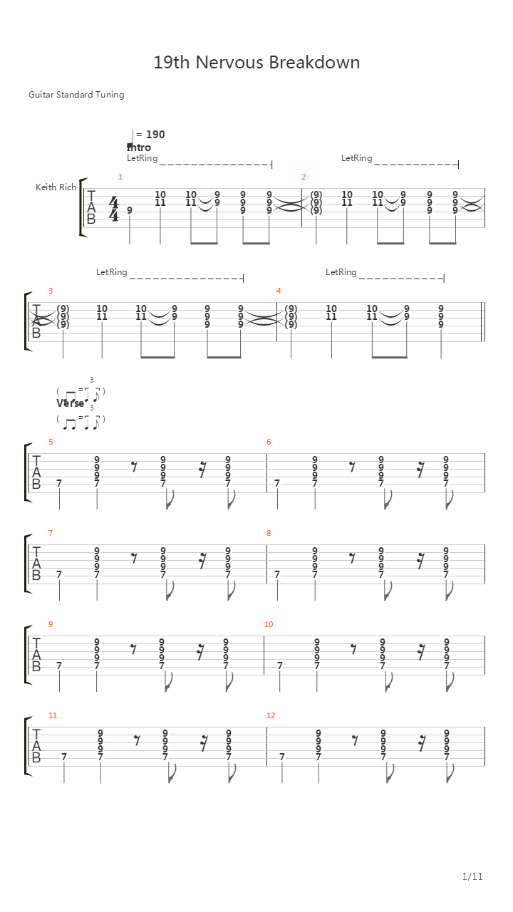 19th Nervous Breakdown吉他谱