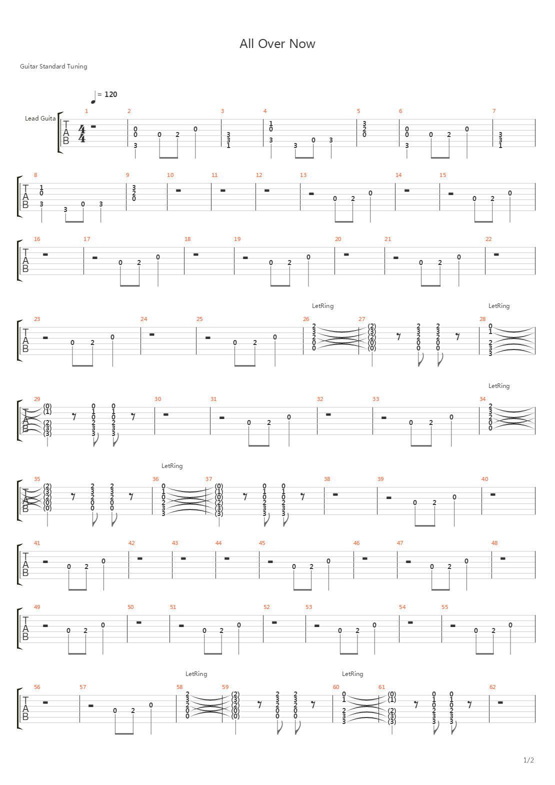 All Over Now吉他谱