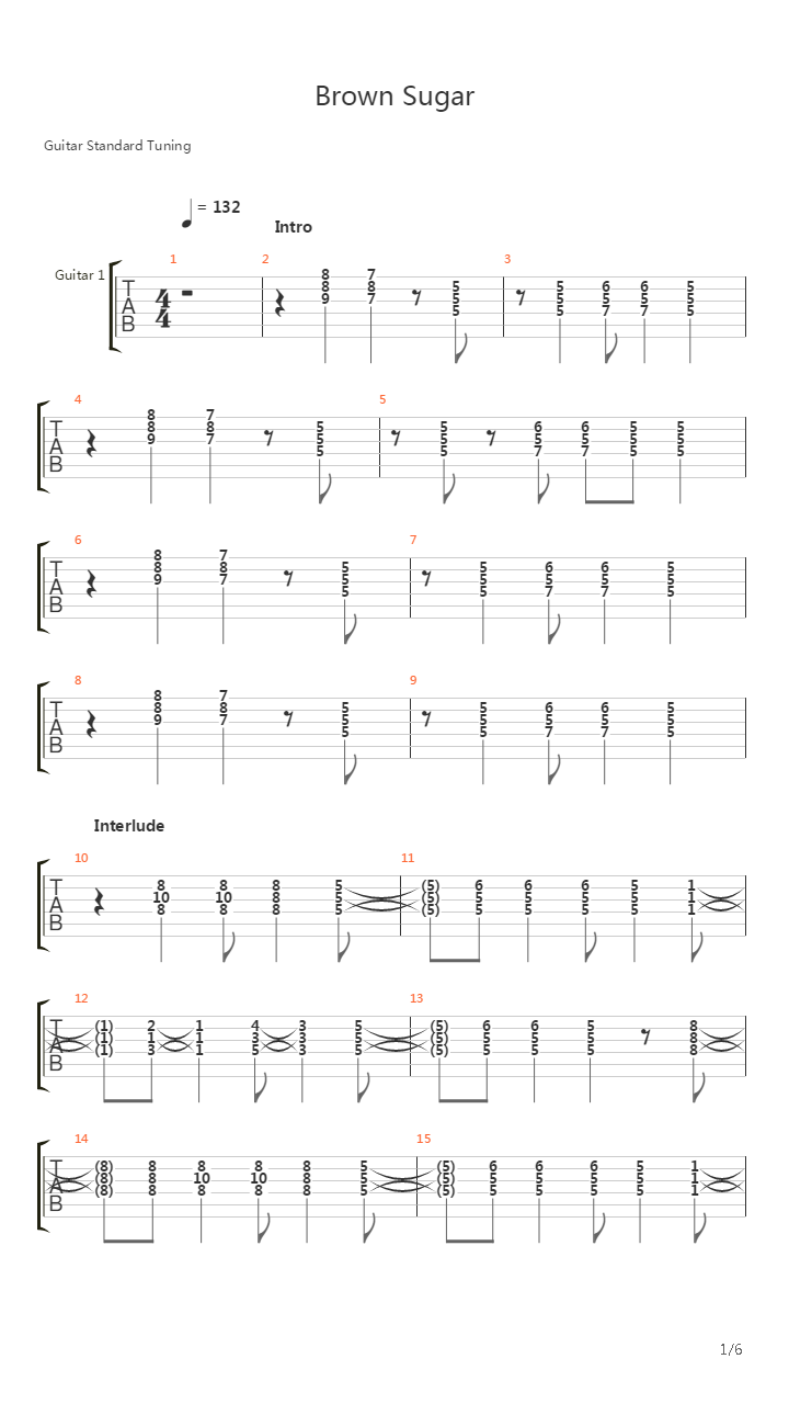 Brown Sugar吉他谱