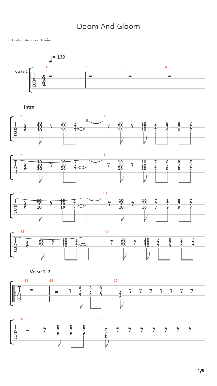 Doom And Gloom吉他谱