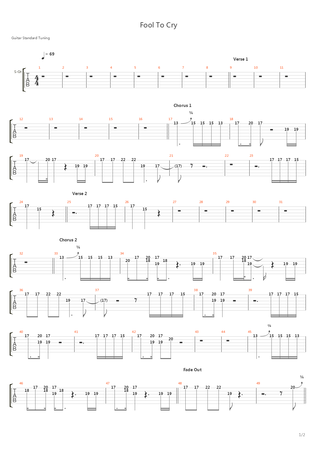 Fool To Cry吉他谱