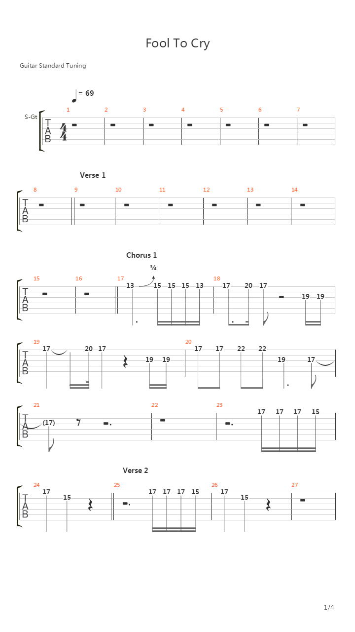 Fool To Cry吉他谱