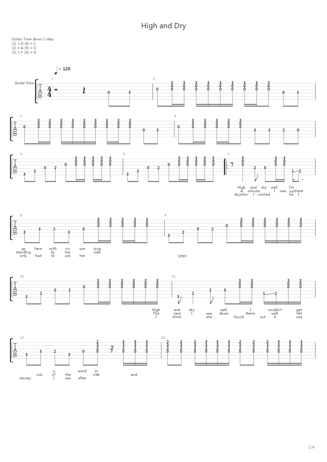 High And Dry吉他谱