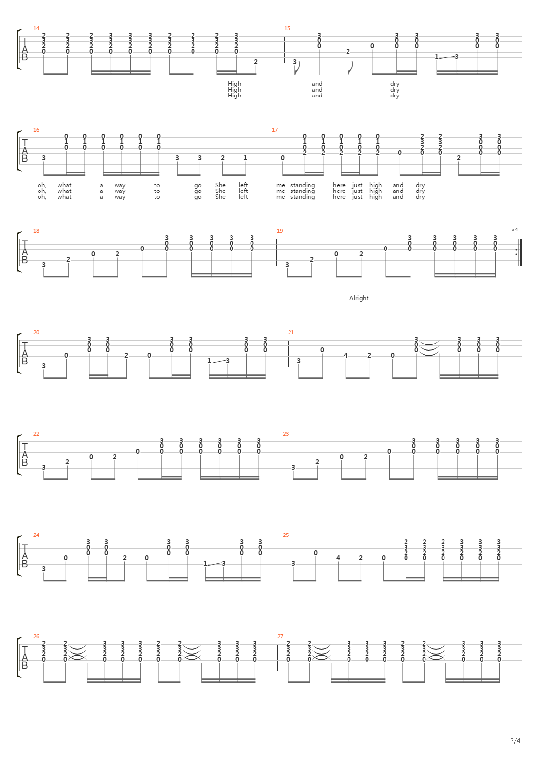High And Dry吉他谱