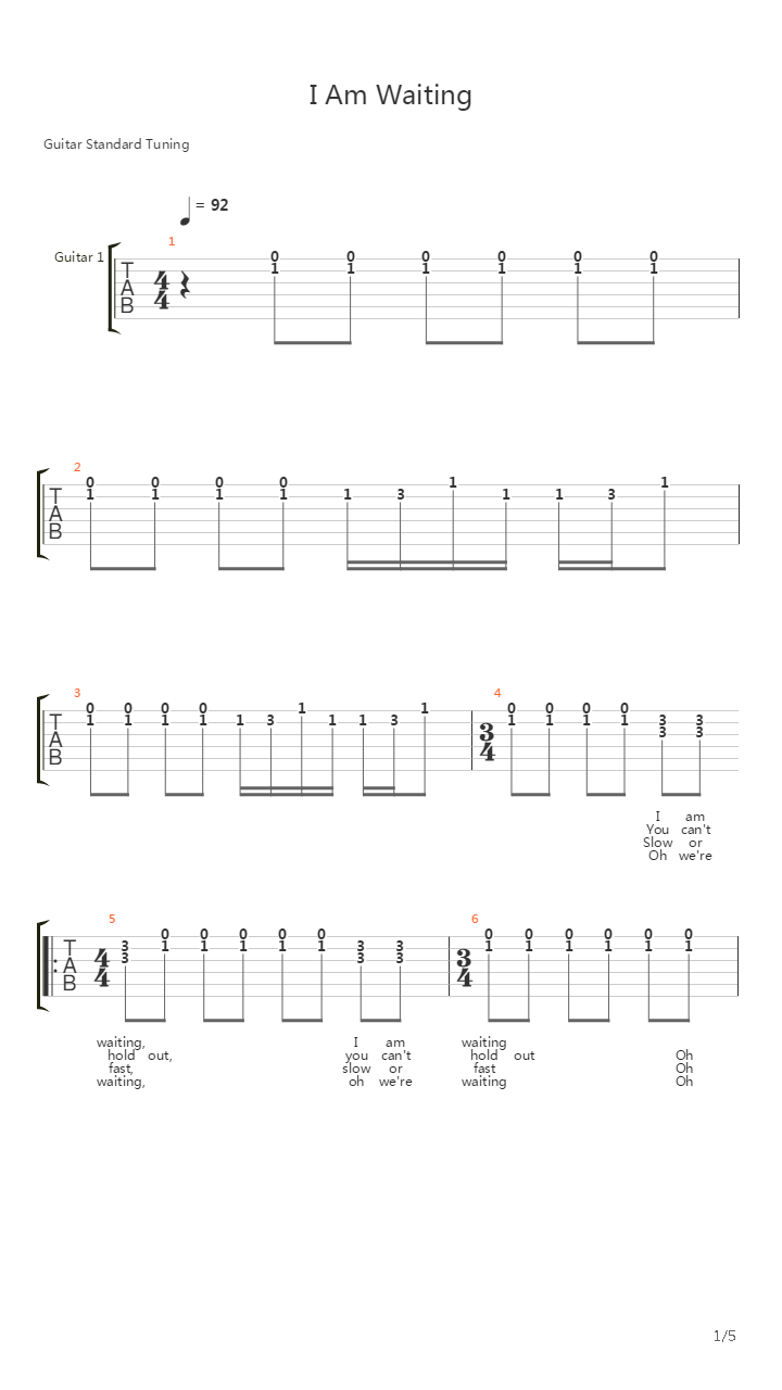 I Am Waiting吉他谱