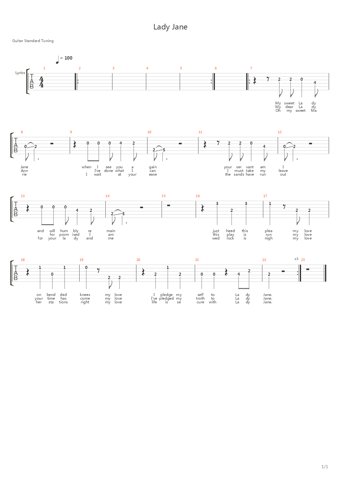 Lady Jane吉他谱