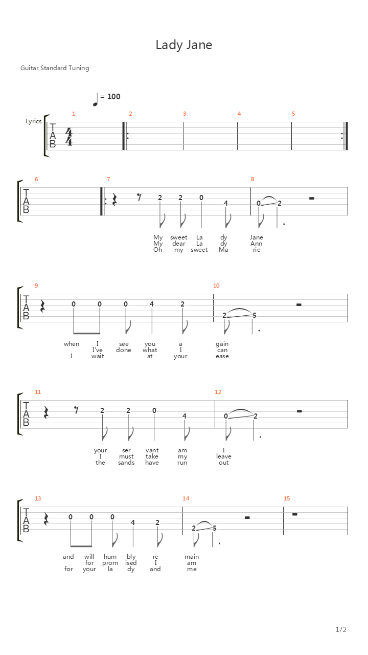 Lady Jane吉他谱