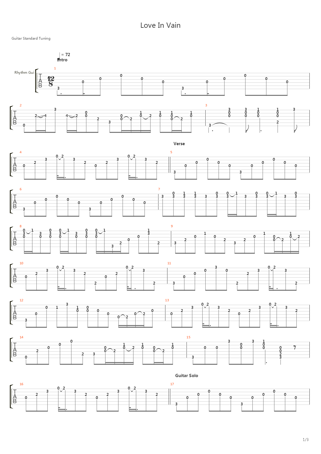 Love In Vain吉他谱