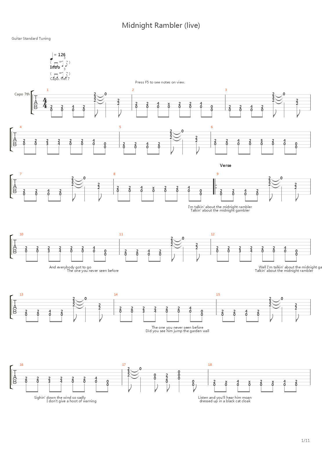Midnight Rambler吉他谱