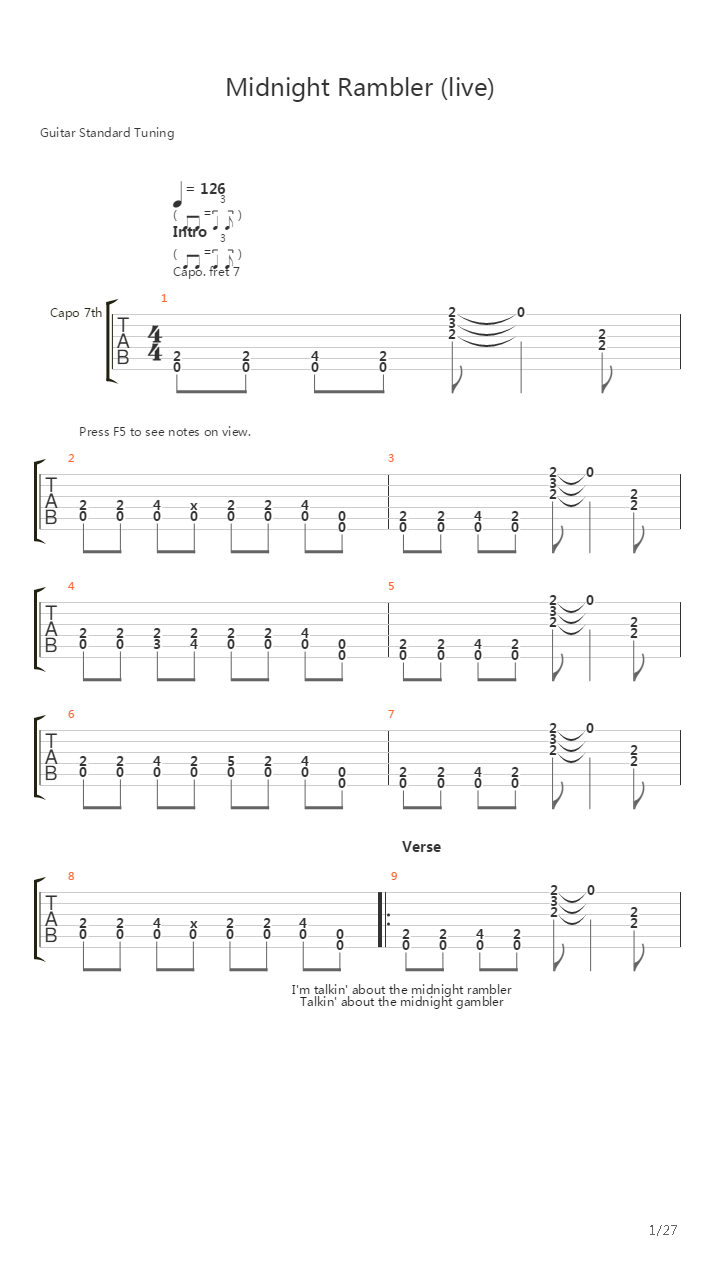 Midnight Rambler吉他谱