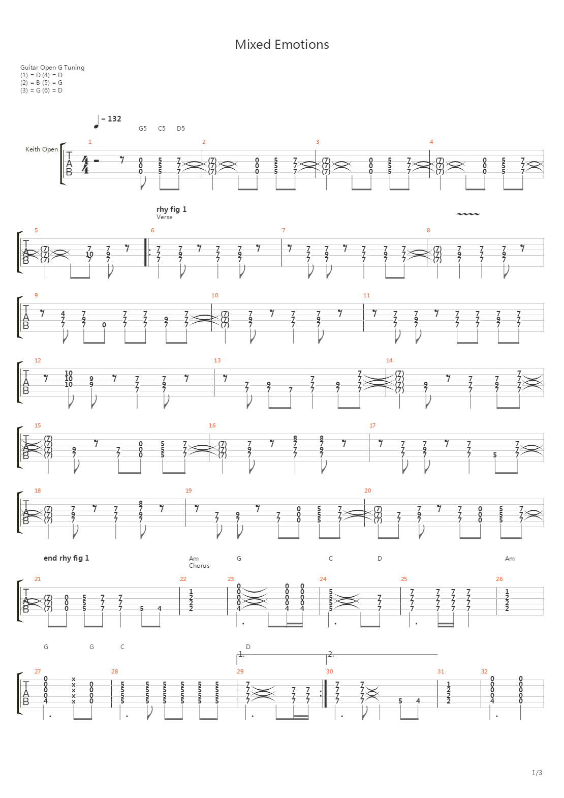 Mixed Emotions吉他谱
