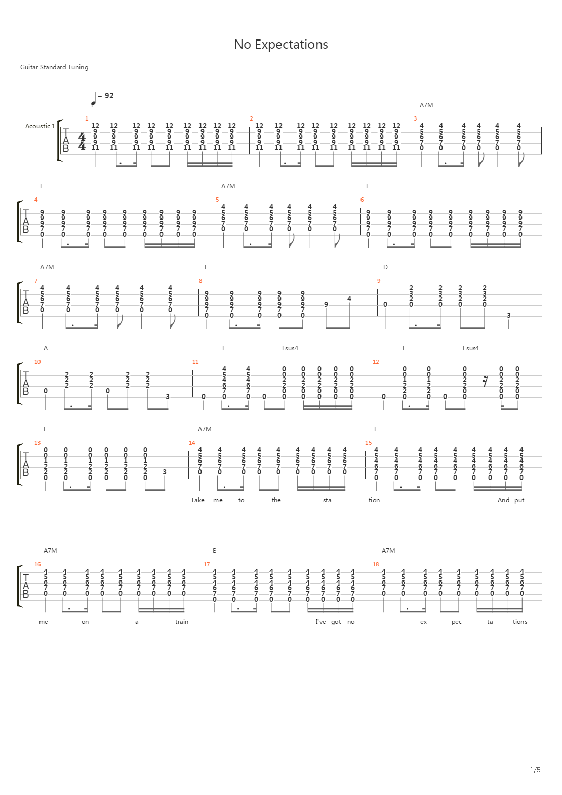 No Expectations吉他谱