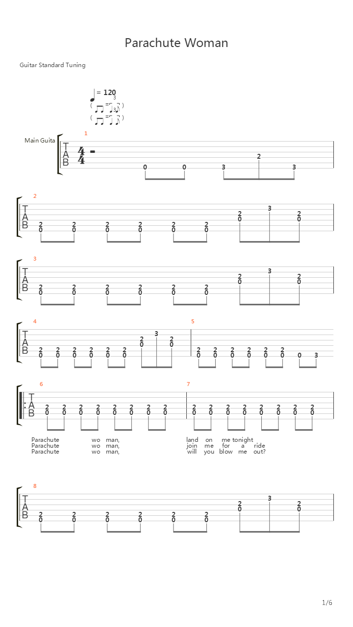 Parachute Woman吉他谱