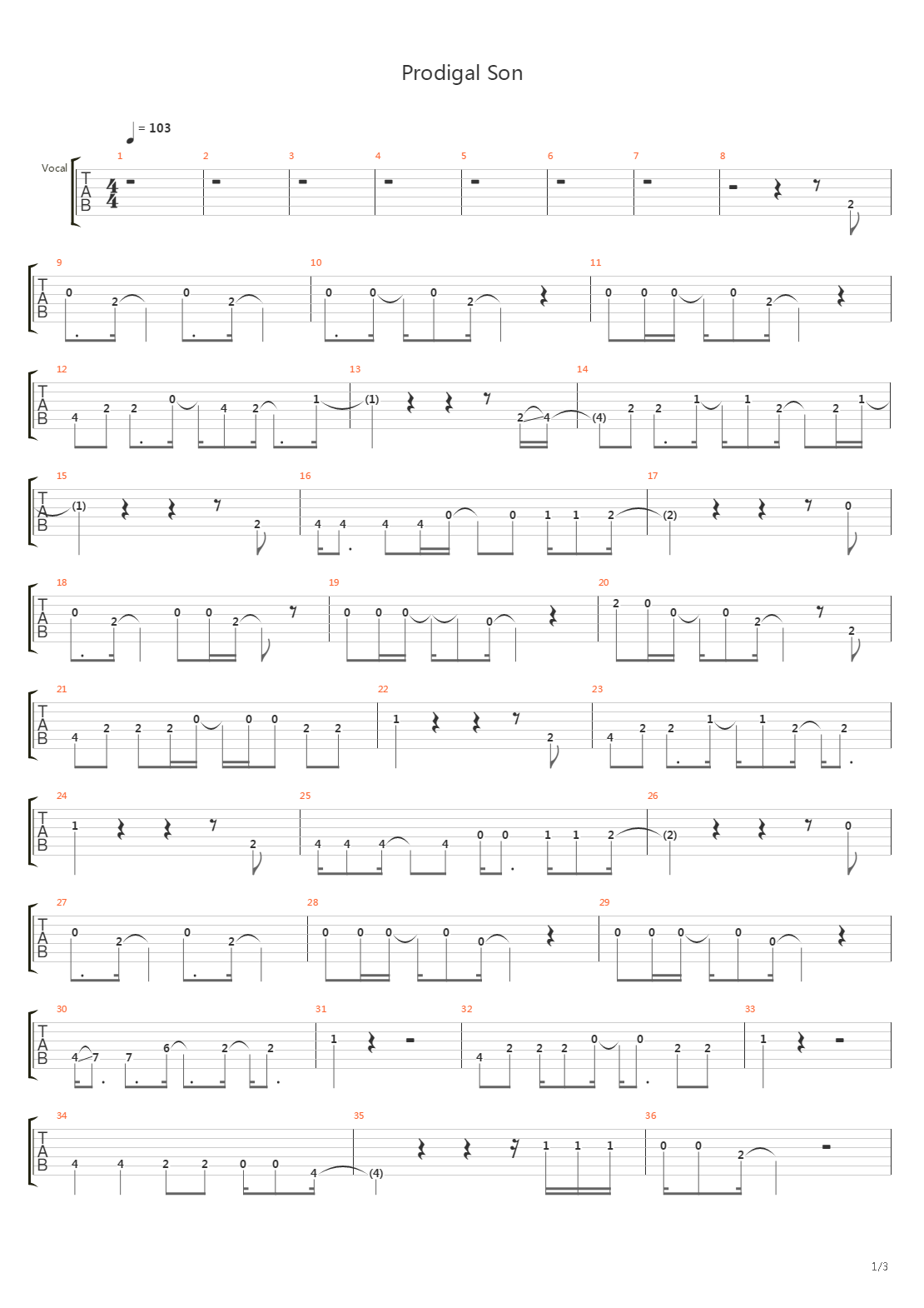 Prodigal Son吉他谱
