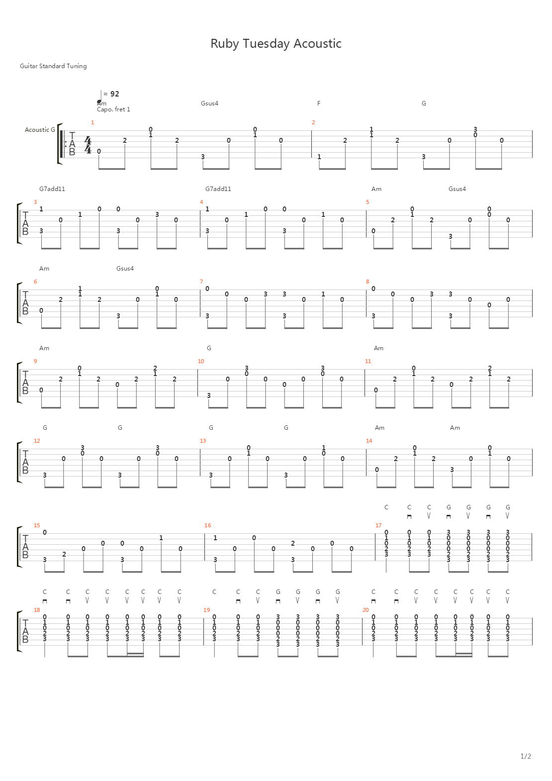 Ruby Tuesday吉他谱