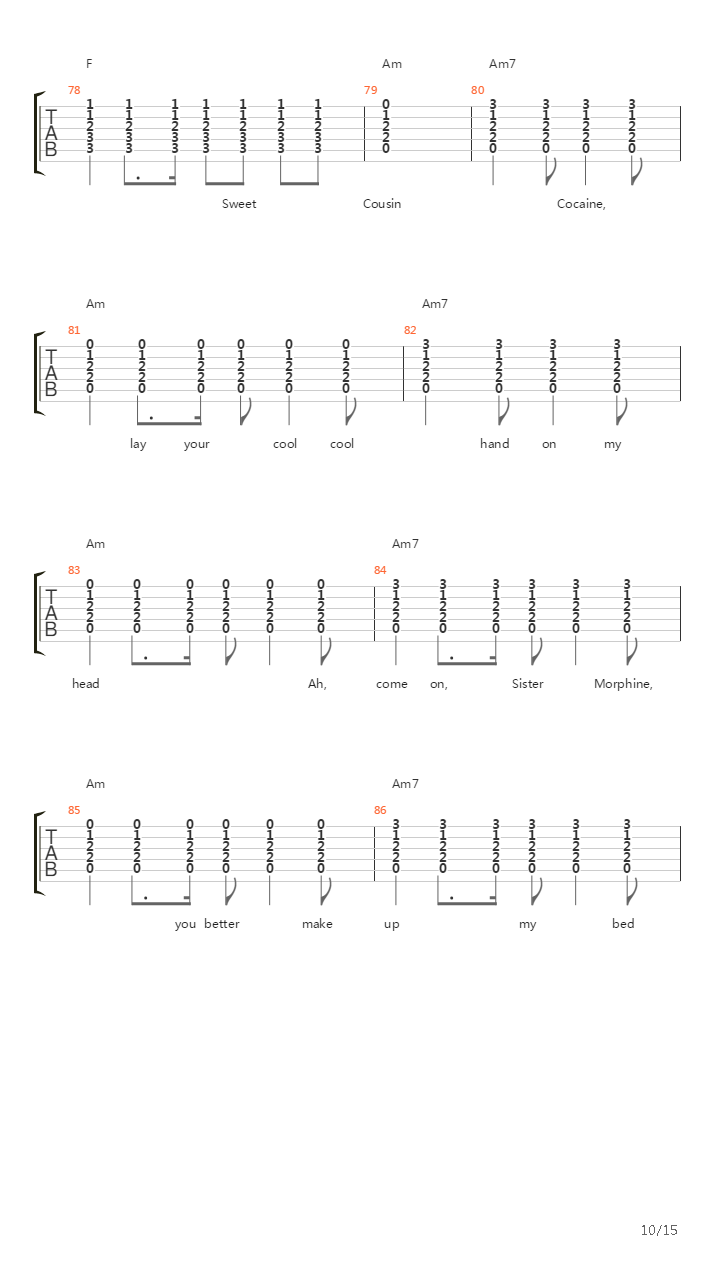 Sister Morphine吉他谱