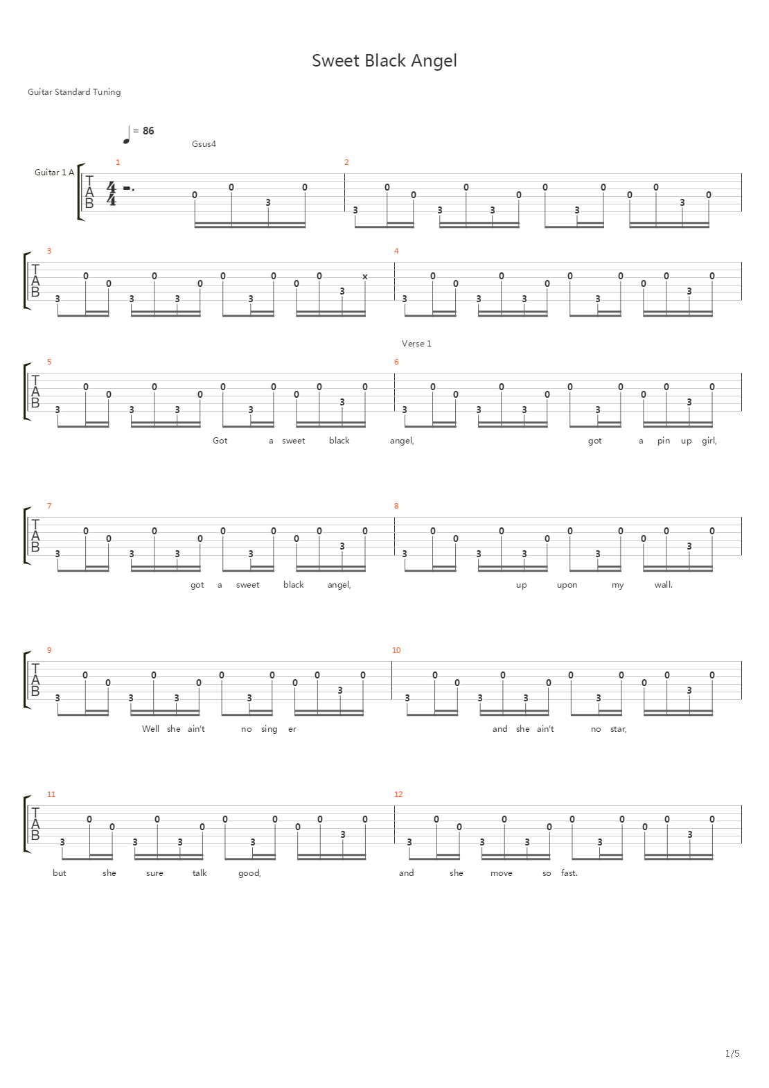 Sweet Black Angel吉他谱