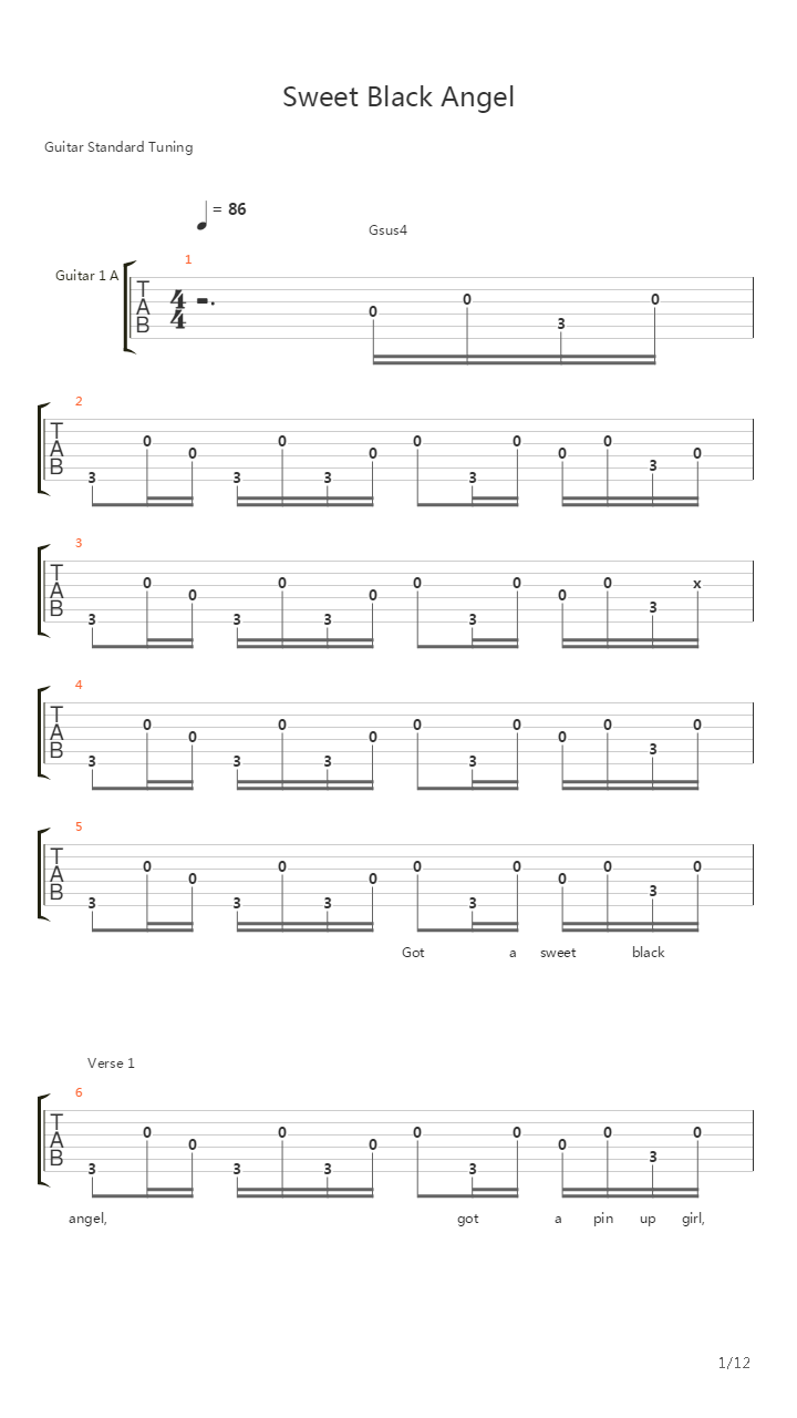 Sweet Black Angel吉他谱