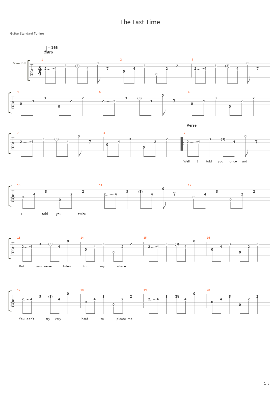 The Last Time吉他谱