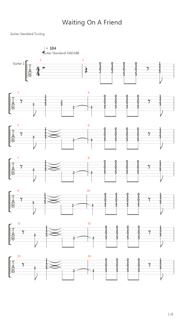 Waiting On Friend吉他谱