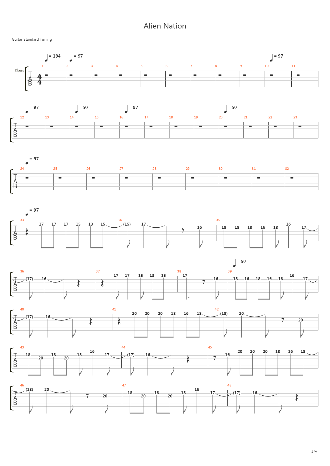 Alien Nation吉他谱