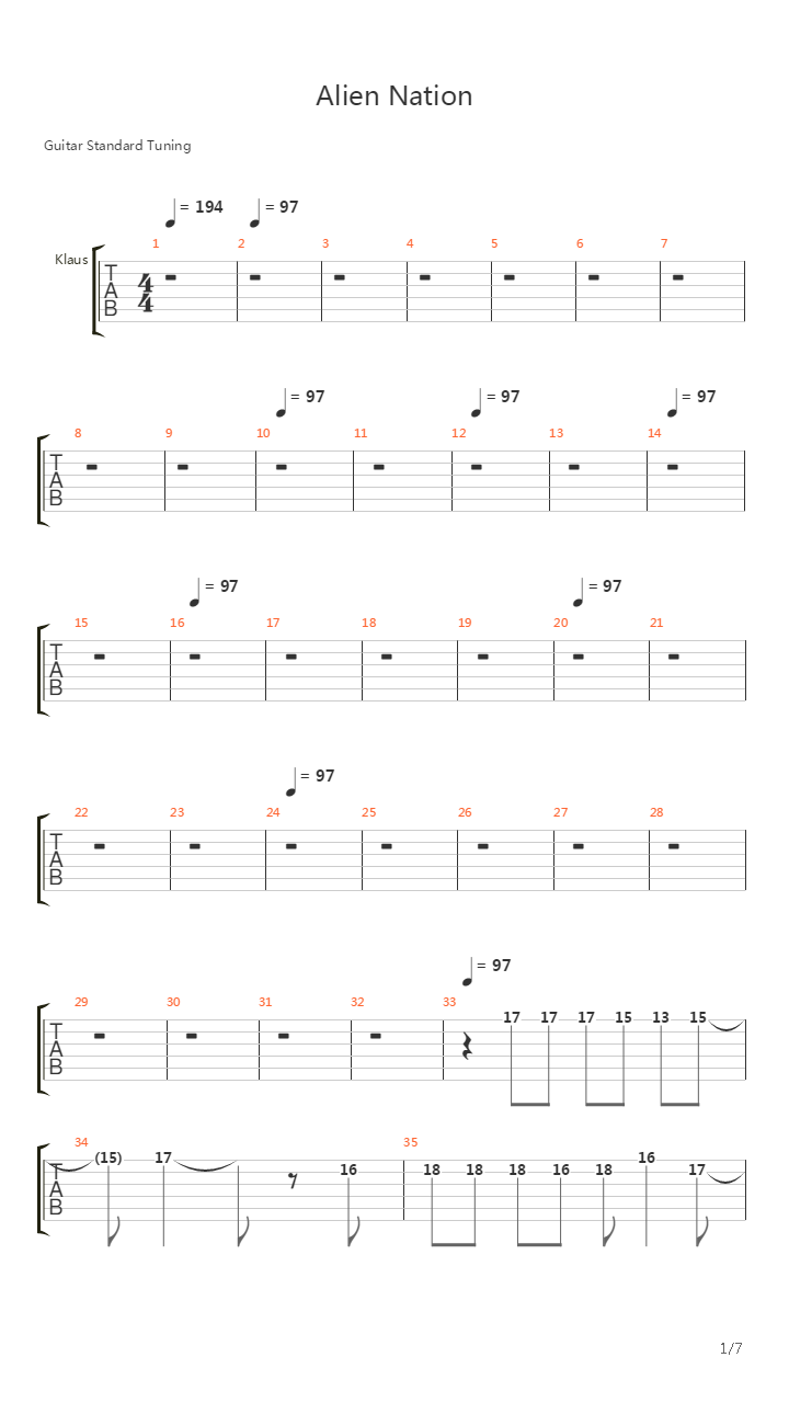 Alien Nation吉他谱