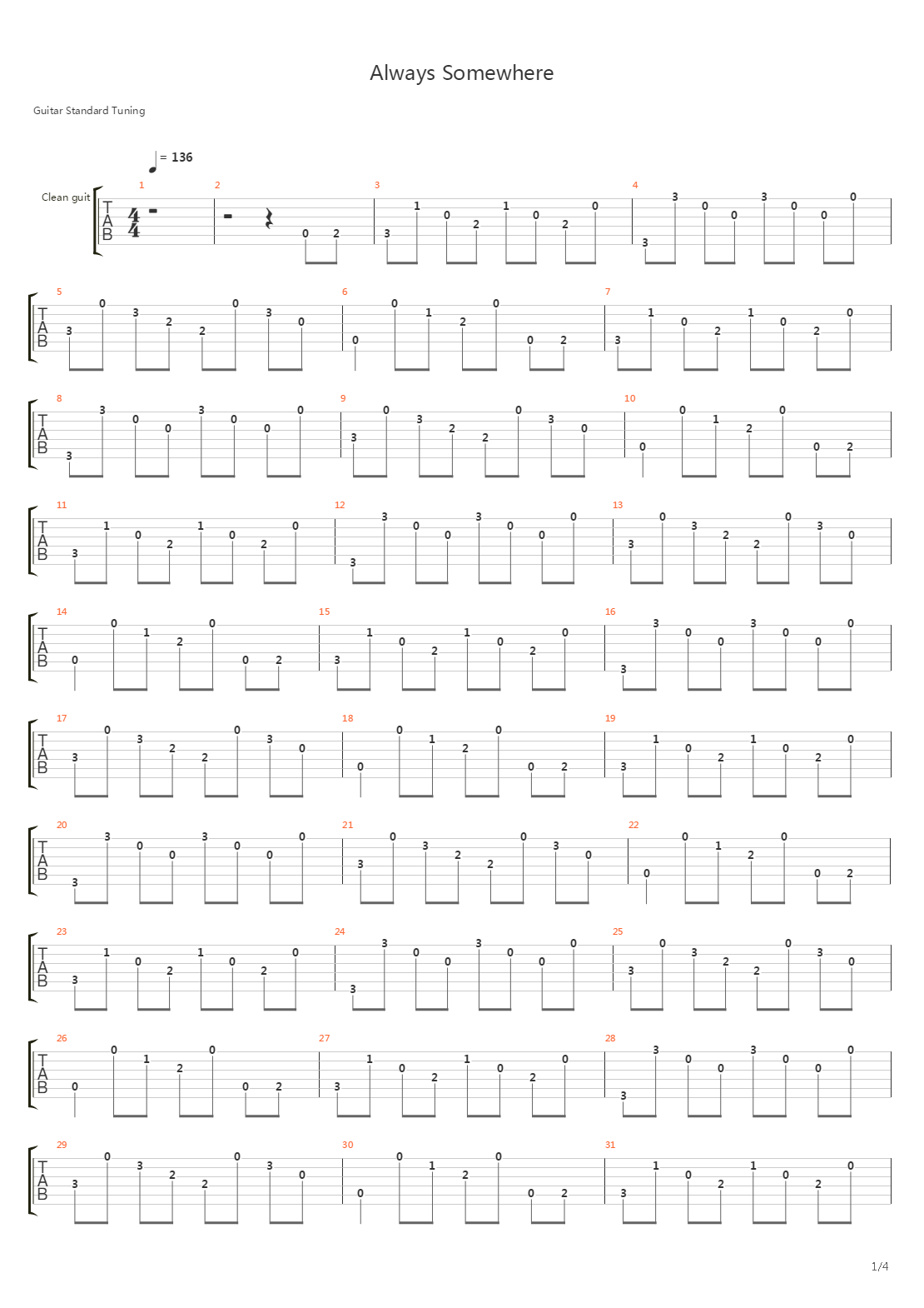 Always Somewhere吉他谱