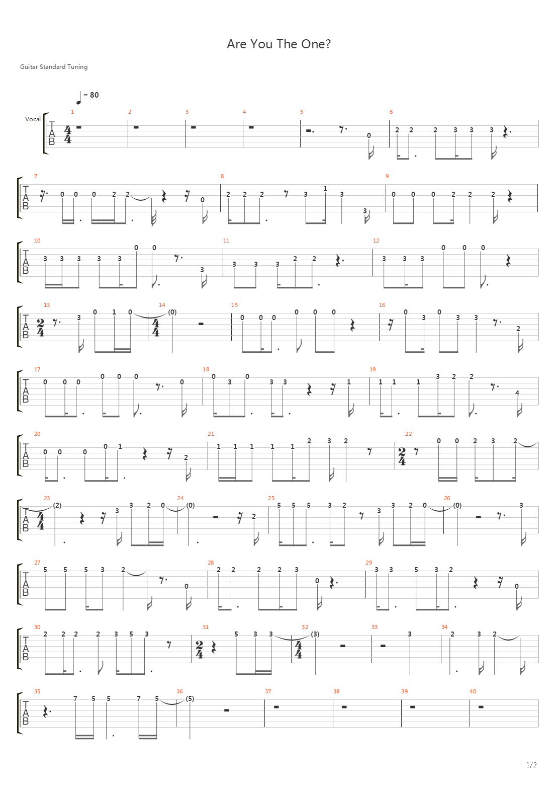 Are You The One吉他谱