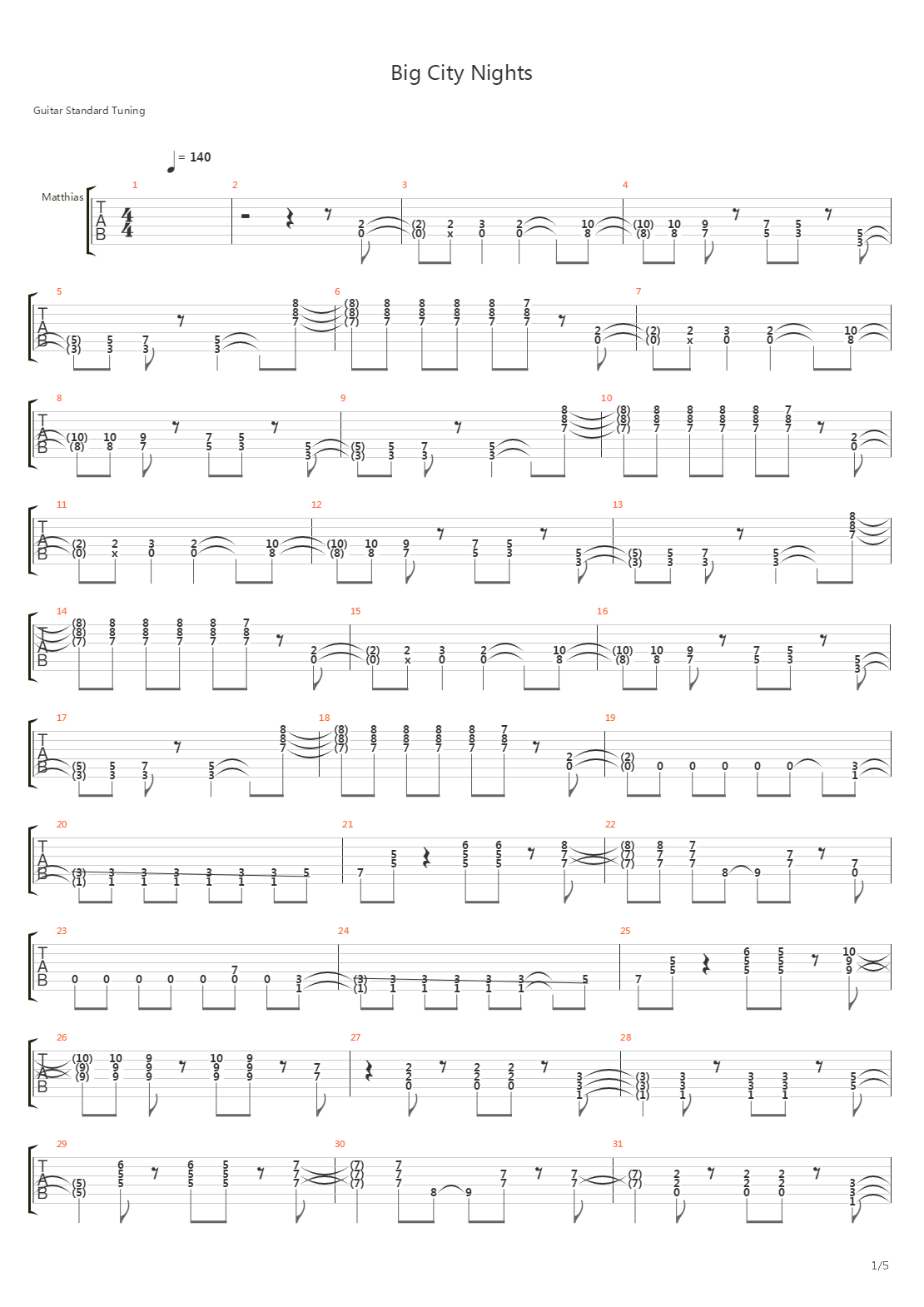 Big City Nights吉他谱