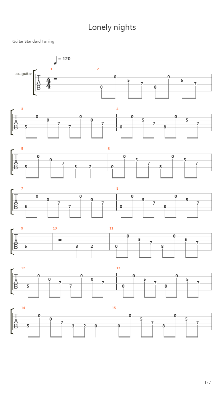 Lonely Nights吉他谱