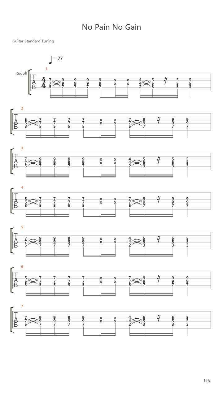 No Pain No Gain吉他谱