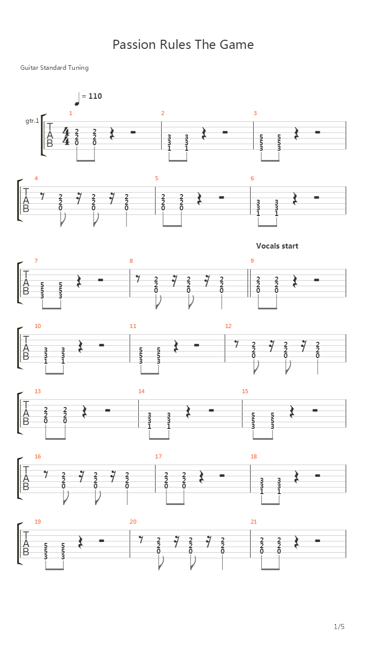 Passion Rules The Game吉他谱