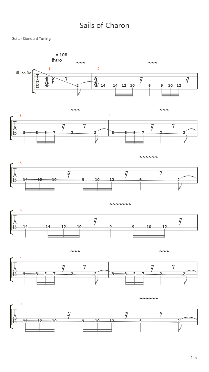Sails Of Charon吉他谱