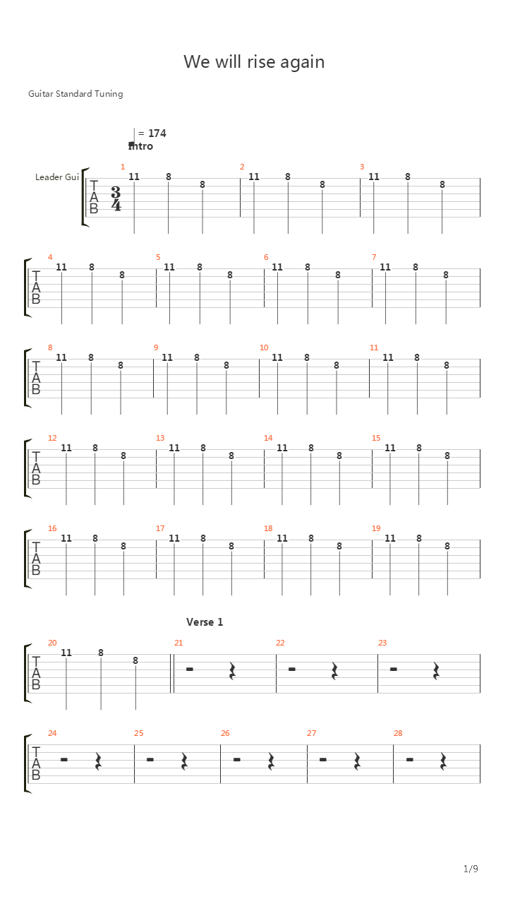 We Will Rise Again吉他谱