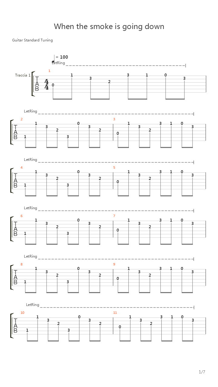 When The Smoke Is Going Down吉他谱