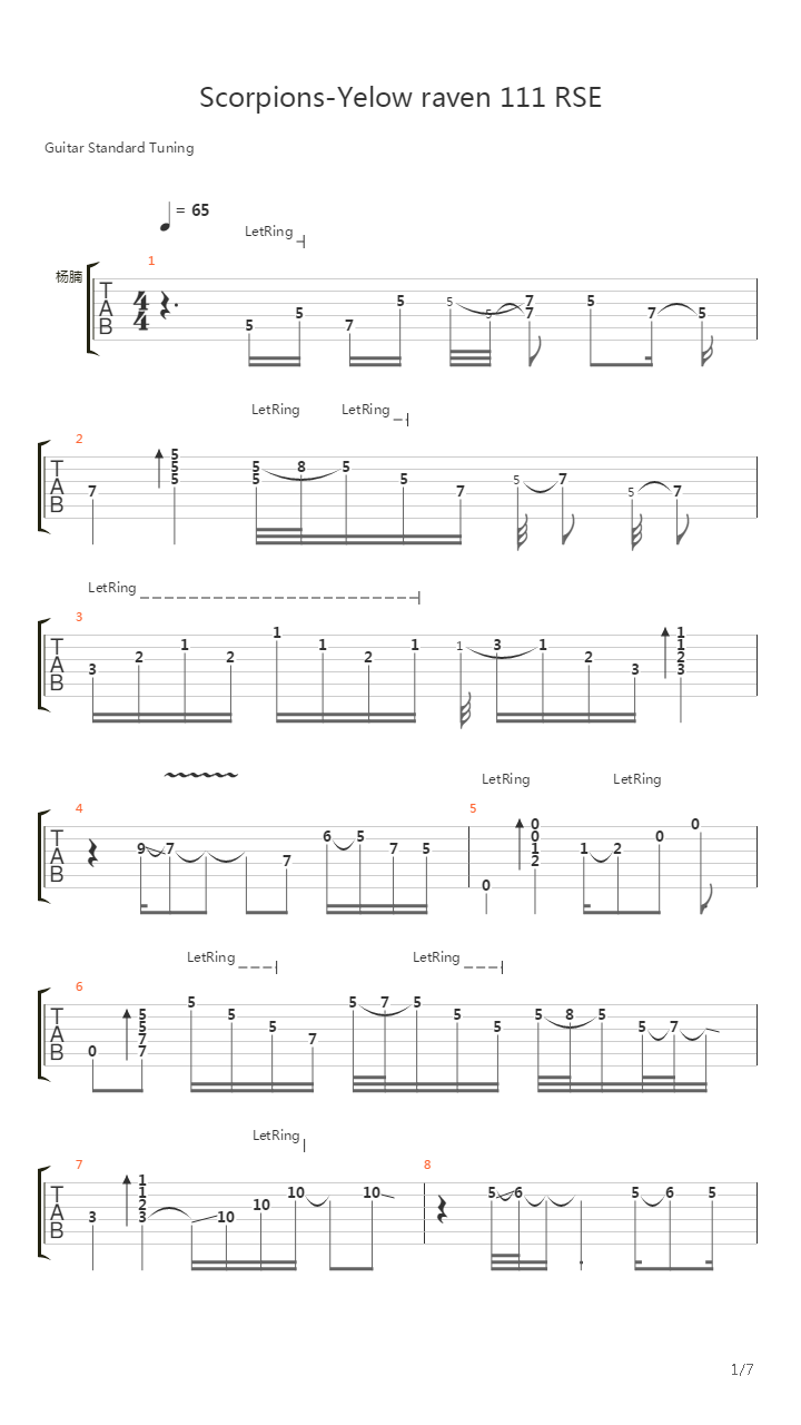 Yellow Raven吉他谱