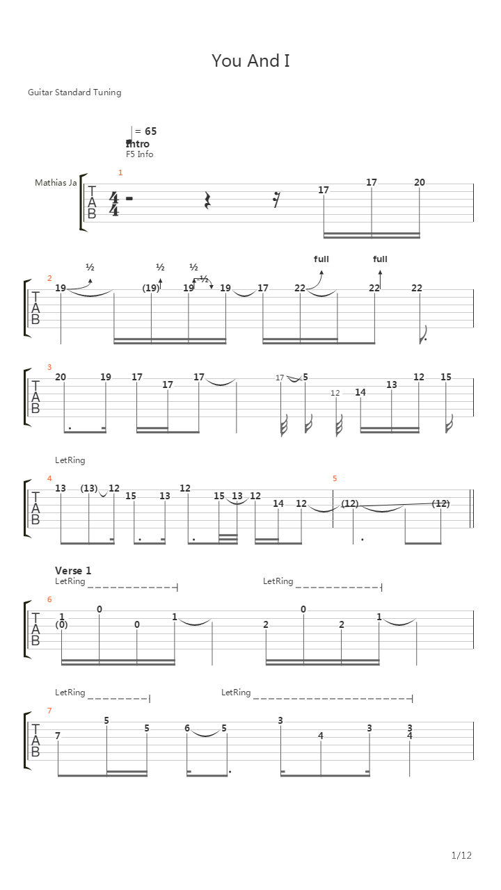 You And I吉他谱
