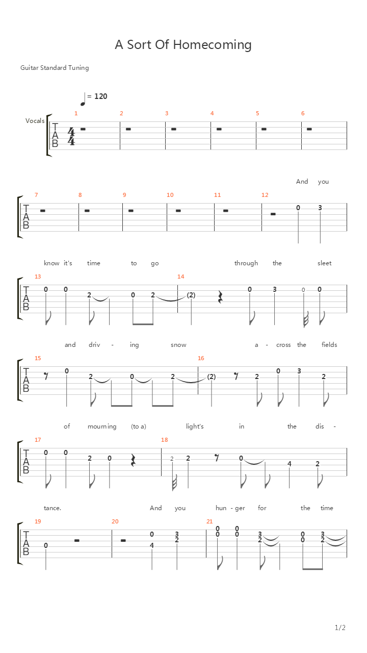 A Sort Of Homecoming吉他谱