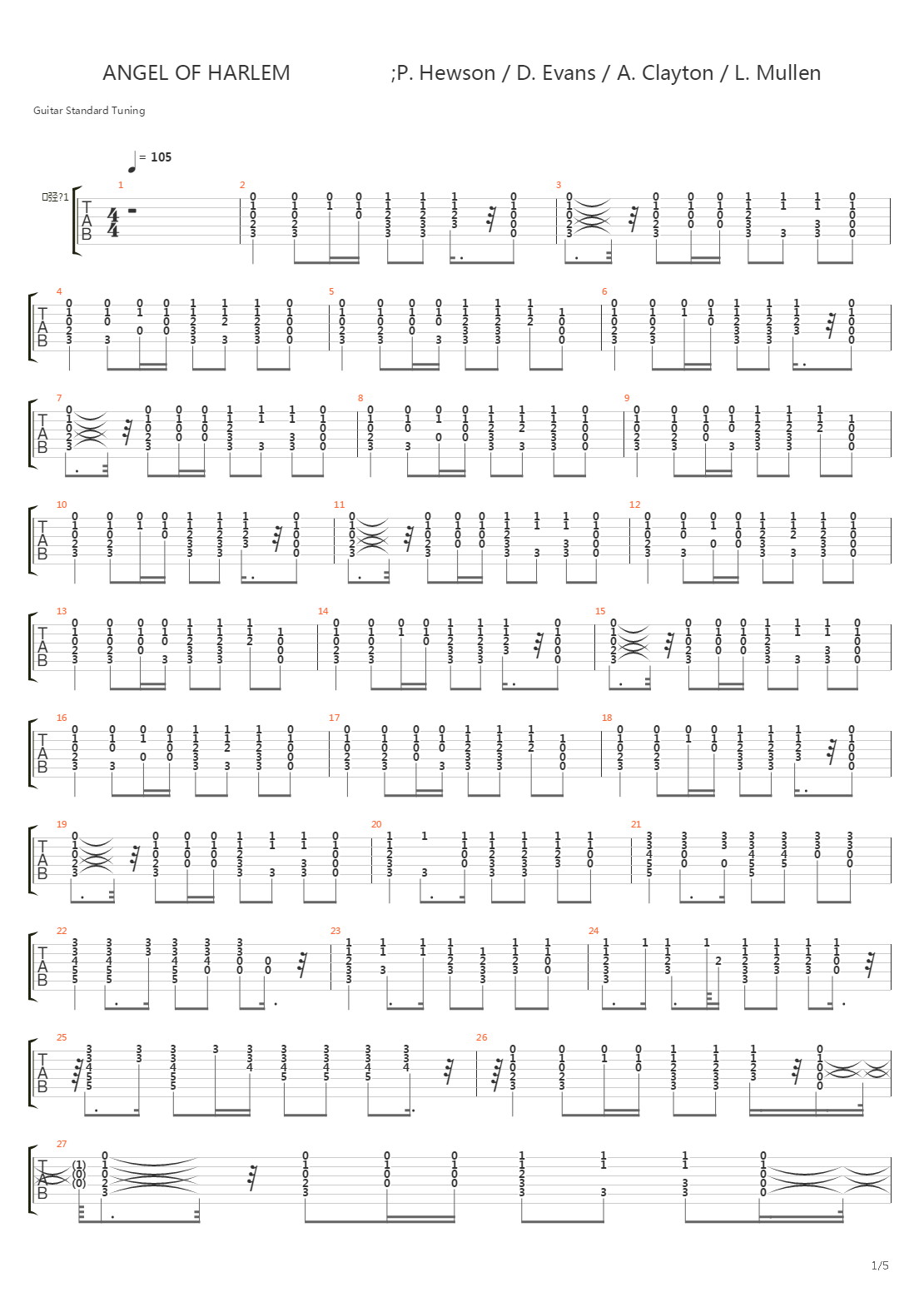 Angel Of Harlem吉他谱