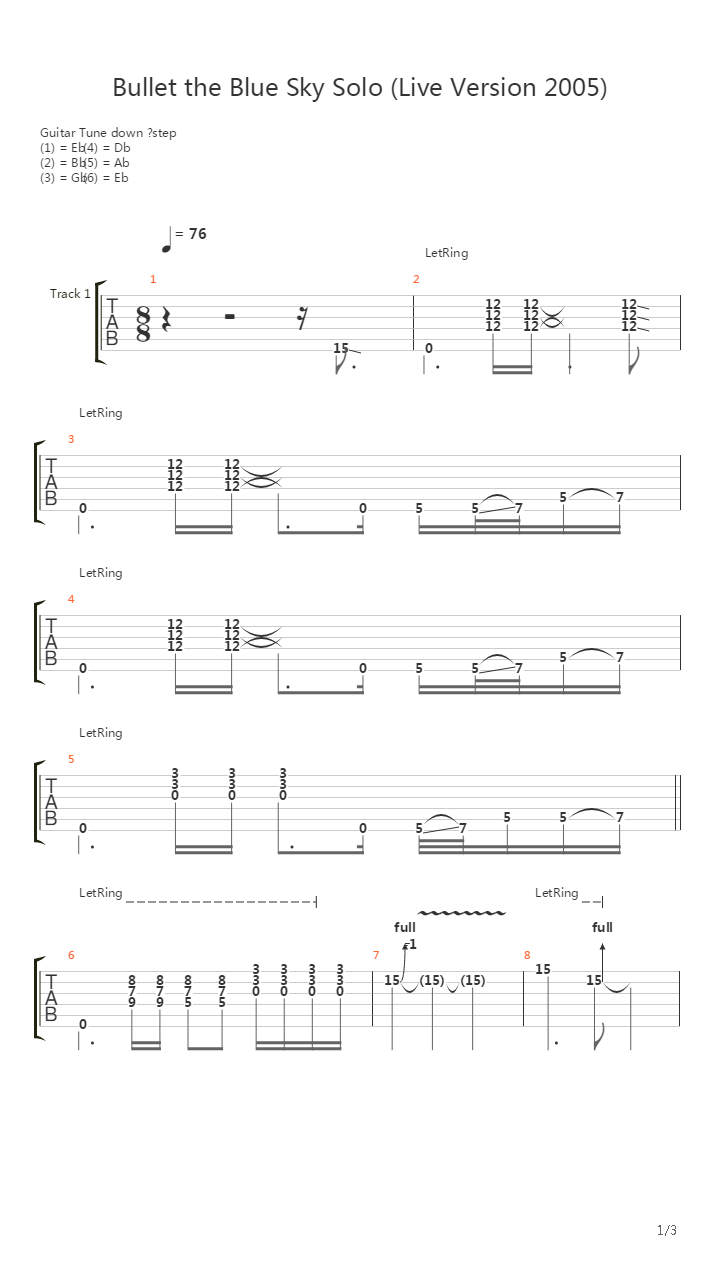 Bullet The Blue Sky吉他谱