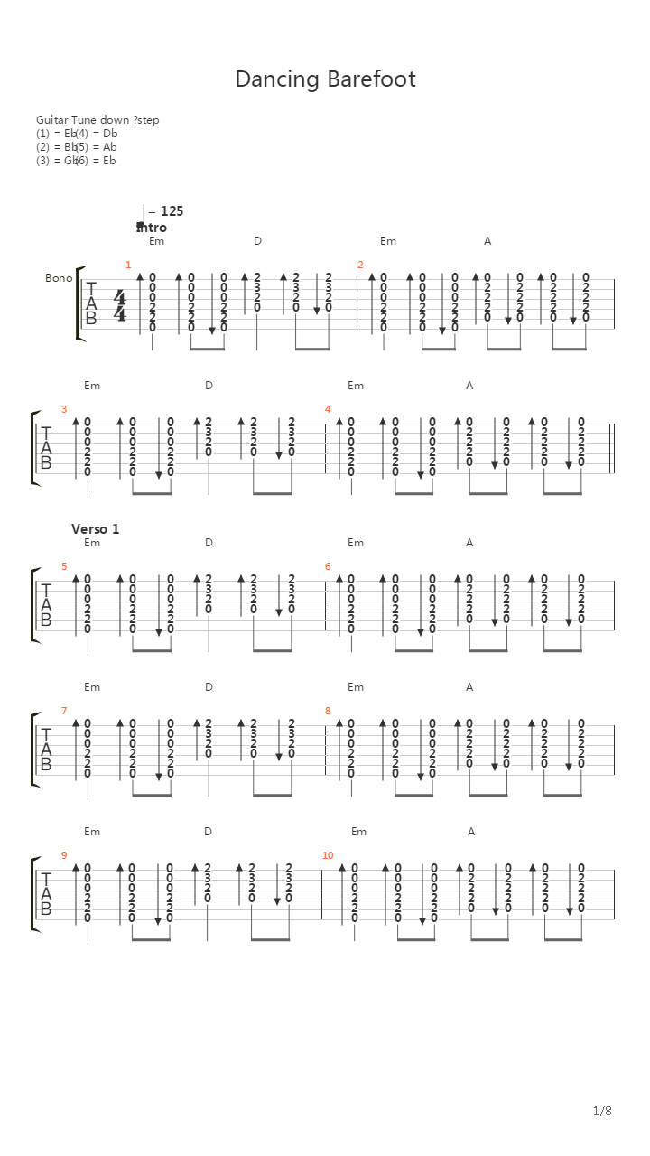 Dancing Barefoot吉他谱