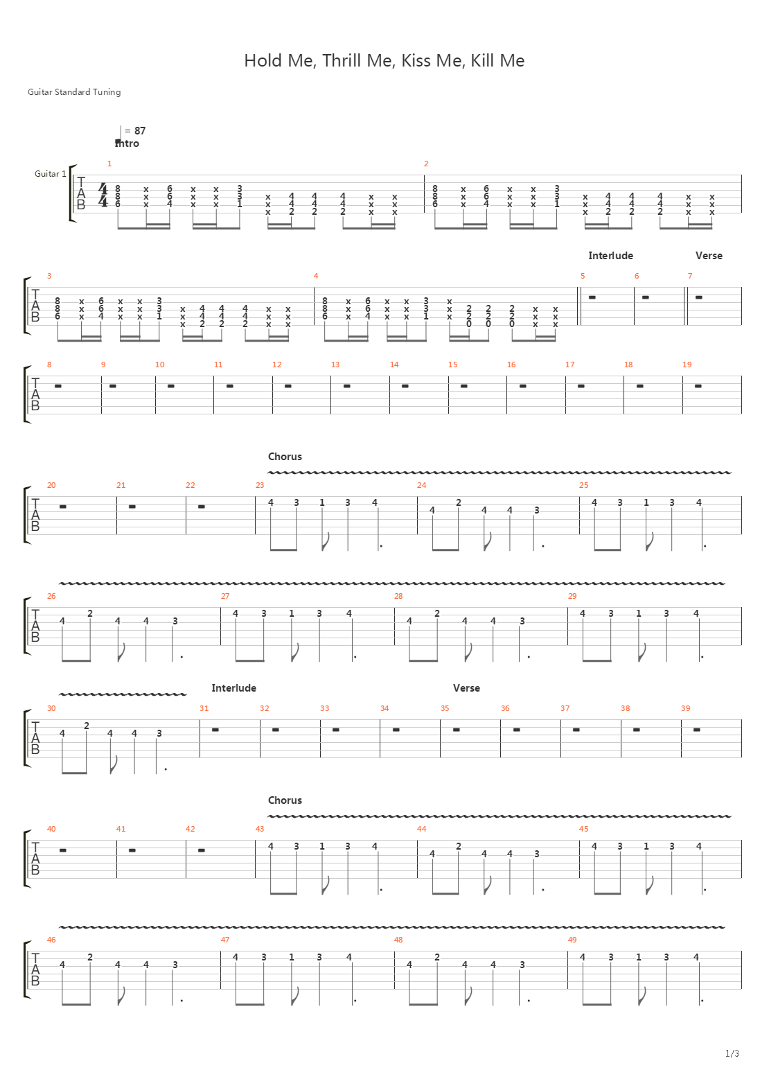 Hold Me Thrill Me Kiss Me Kill Me吉他谱