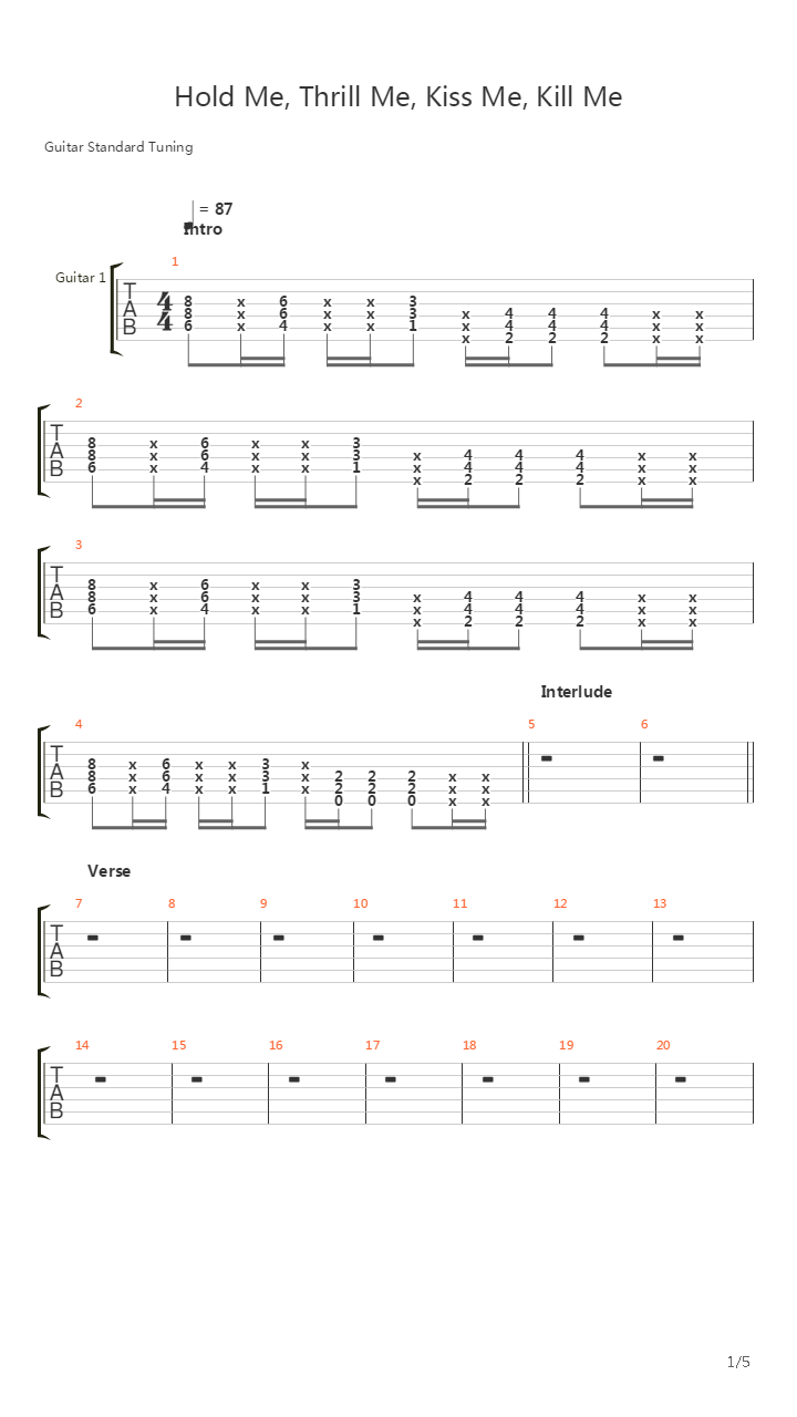 Hold Me Thrill Me Kiss Me Kill Me吉他谱