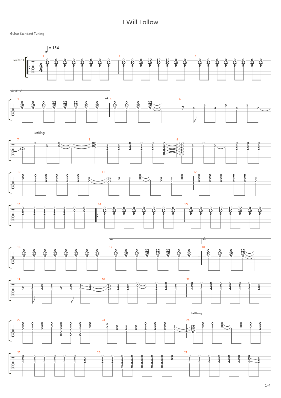 I Will Follow吉他谱